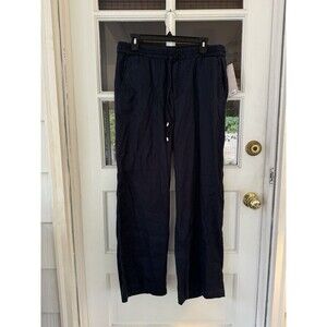 Liverpool Women's Kaitlynn Linen Stretch Palazzo Pants Size 12/31 Navy Blue New